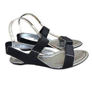 Elie Tahari sandals black elastic strap metallic inner size 7.5 US women’s